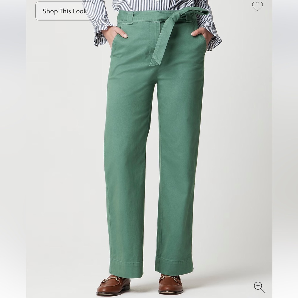 J. Crew Green High-Rise Tie-Waist Trousers